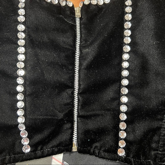NEW Starlet ASOS Black Crushed Velvet Embellished Zip Back Corset Top 8 - Picture 8 of 10